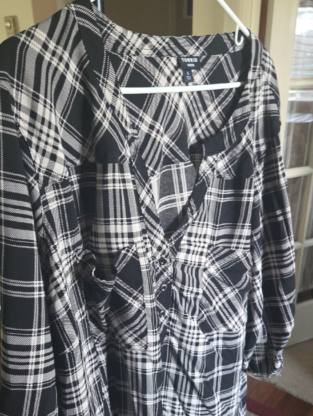 Torrid Black & White Plaid Button-Front Top